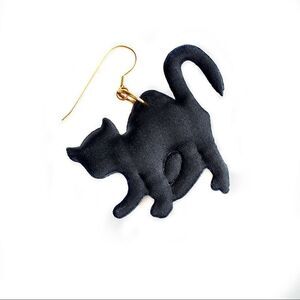 Black Satin Cat Earrings pierced